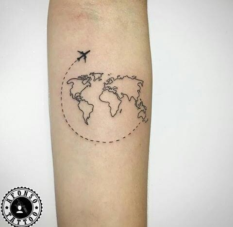 airplane with world map tattoo