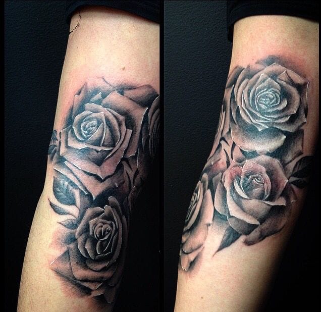 dark shaded rose tattoo