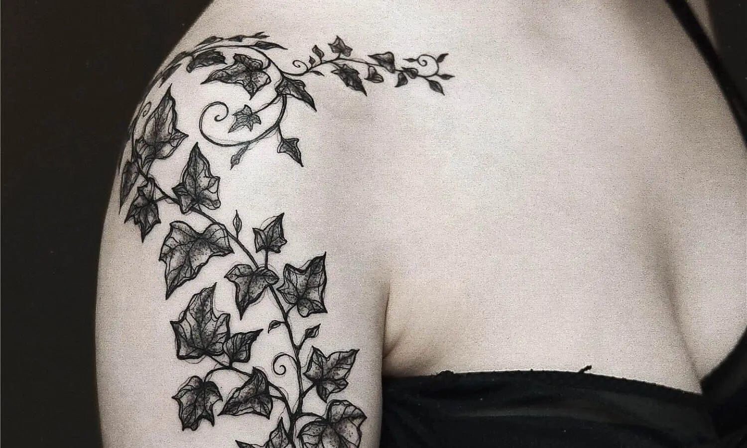 traditional blackwork ivy tattoo