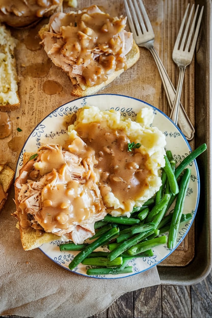 Hot Turkey Sandwich with Mashed Potatoes and Gravy