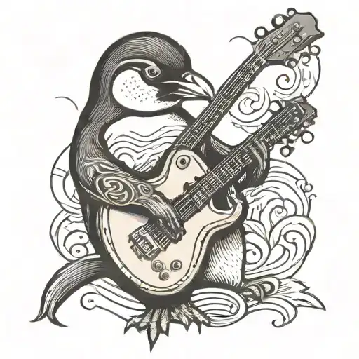 penguin playing instrument tattoo
