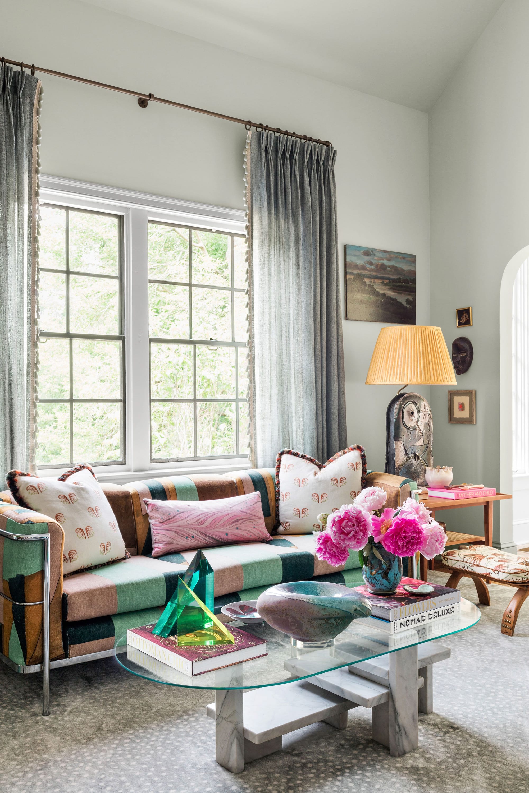 a stunning living room curtain with decorative trim