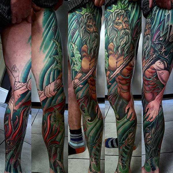 vibrant zeus leg tattoo