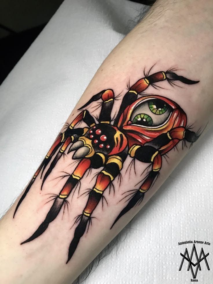 neo traditional spider tattoo