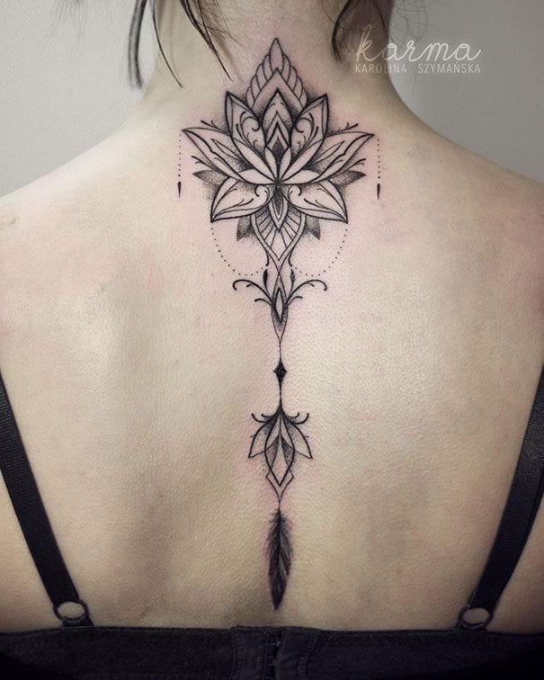 spine floral mandala tattoo