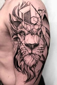 a muscular upper arm with geometric animal tattoo
