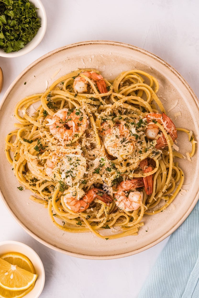Lemon Garlic Parmesan Shrimp Pasta