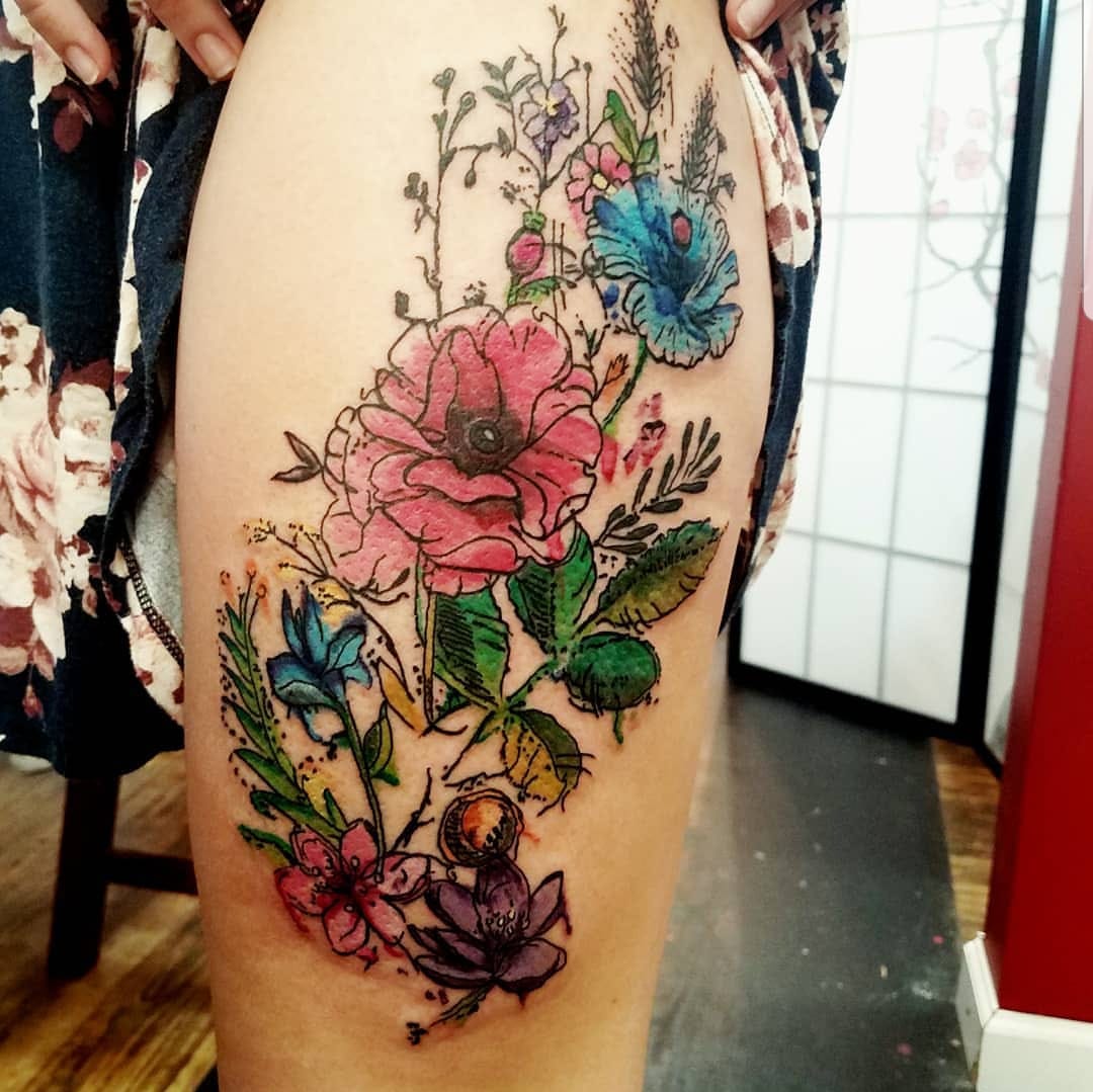 watercolor flower tattoo