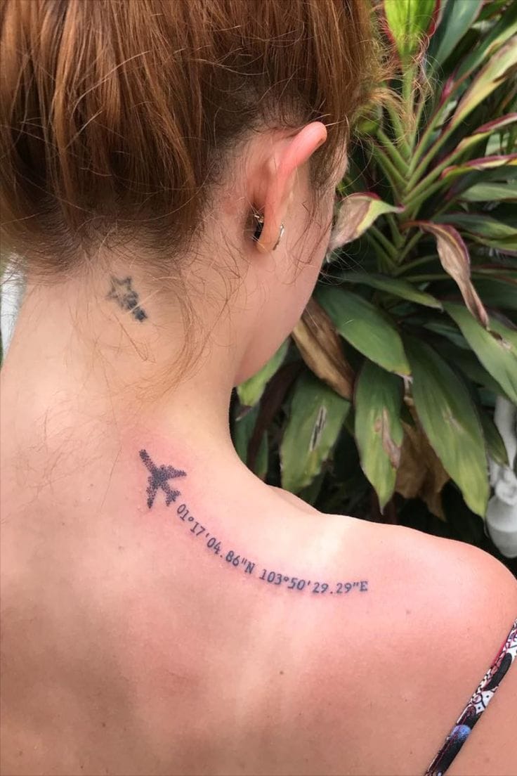 airplane and coordinates tattoo