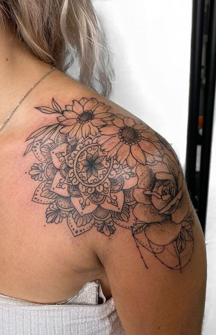 shoulder floral mandala tattoo