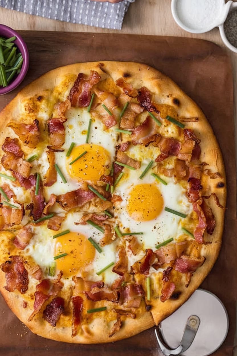Breakfast Pizza with Bacon and Eggs