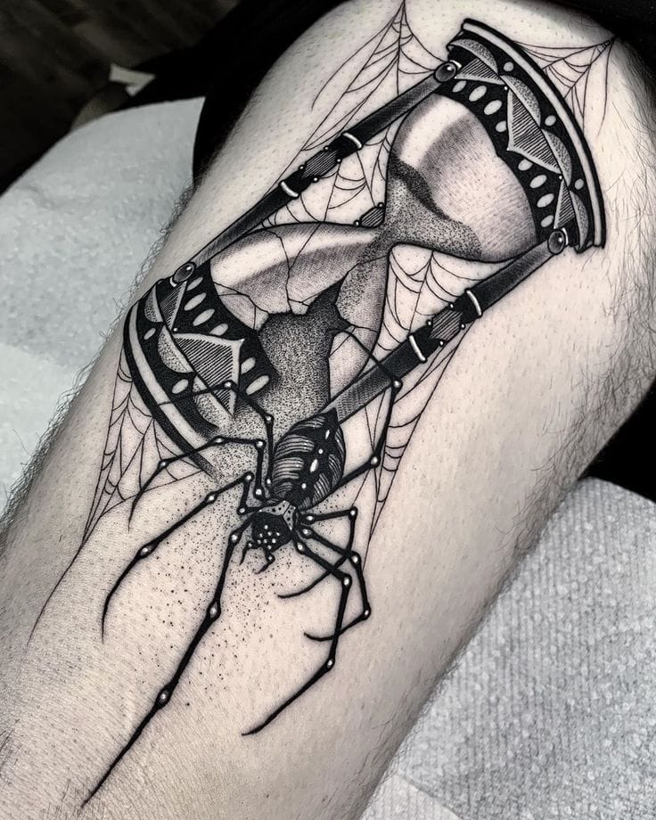 hourglass spider web tattoo