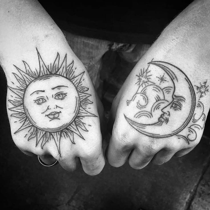 sun and moon face tattoo