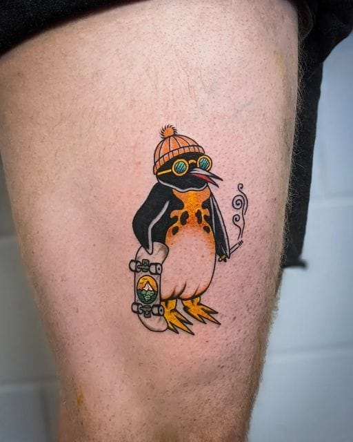 penguin wearing glasses tattoo