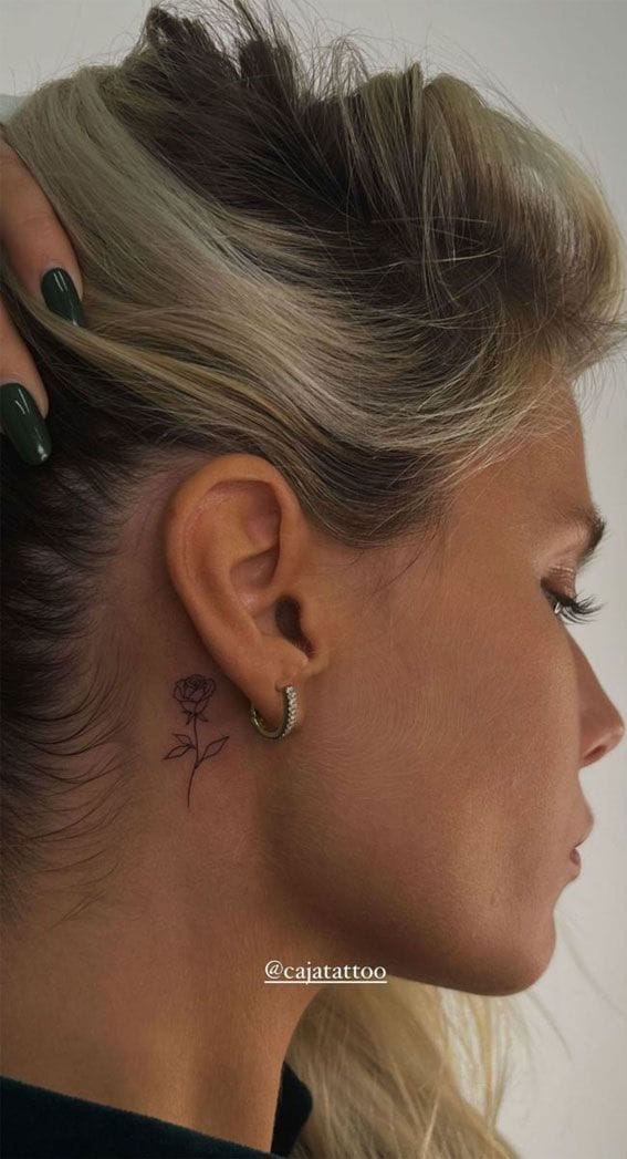 behind-ear rose tattoo