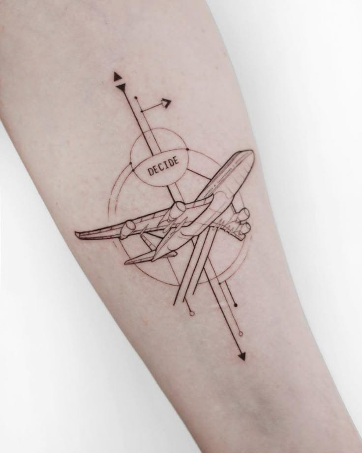 geometric airplane tattoo