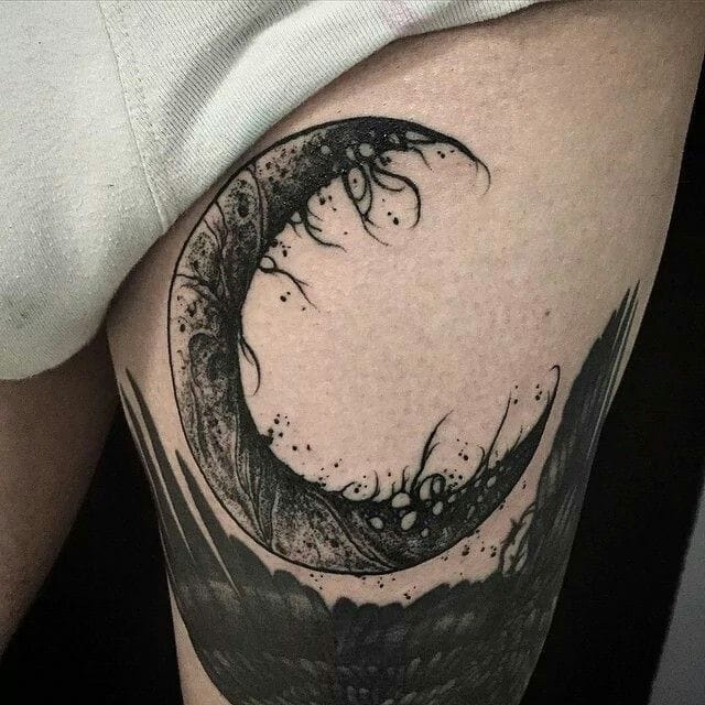 blackwork moon tattoo