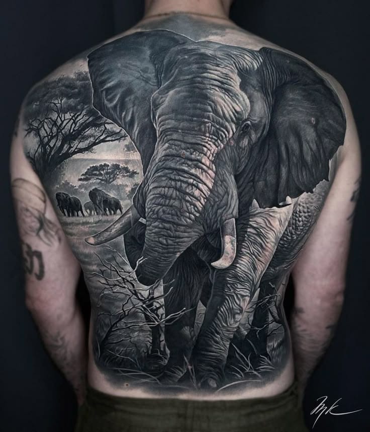 back elephant tattoo