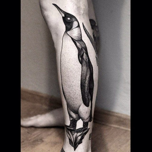 dotwork shading penguin tattoo
