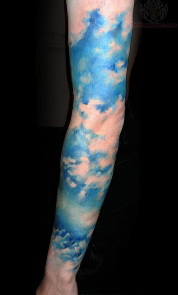 blue cloud sleeve tattoo