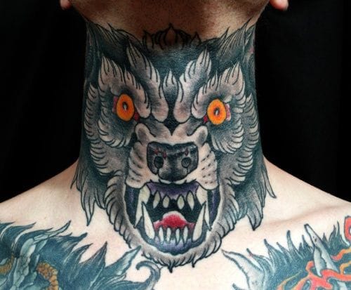 wolf neck tattoo
