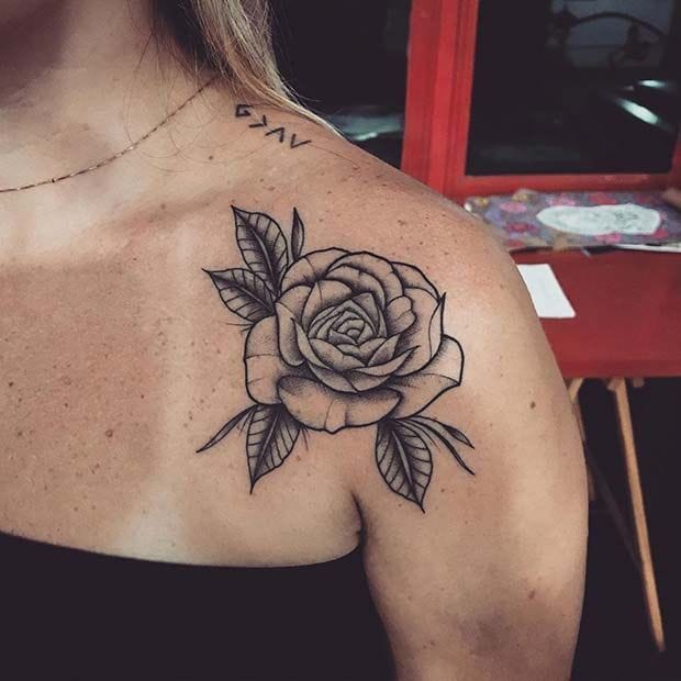 small shoulder rose tattoo