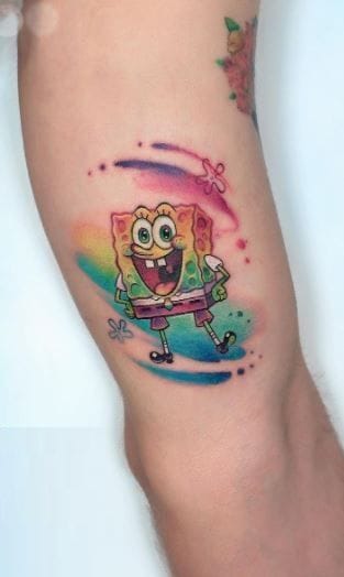 watercolor spongebob tattoo