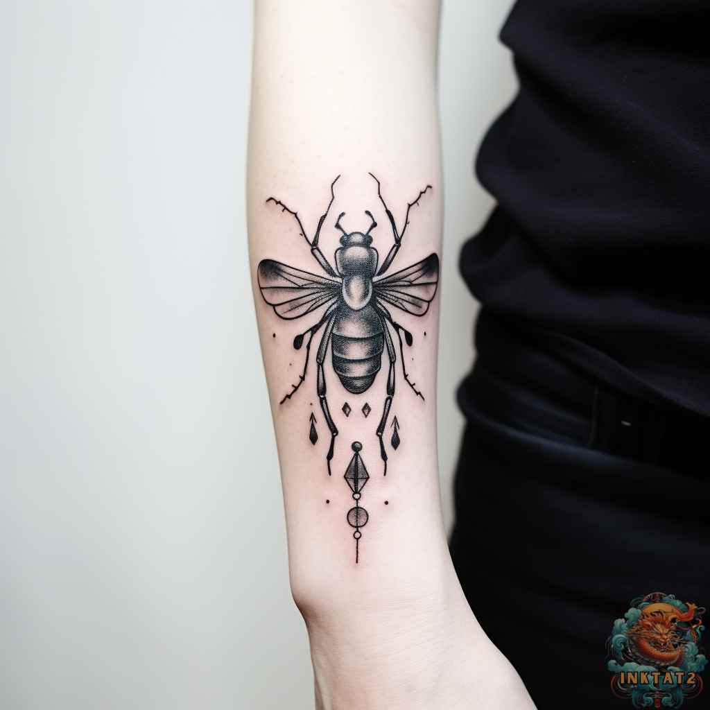 a beautiful firefly tattoo with mandala design