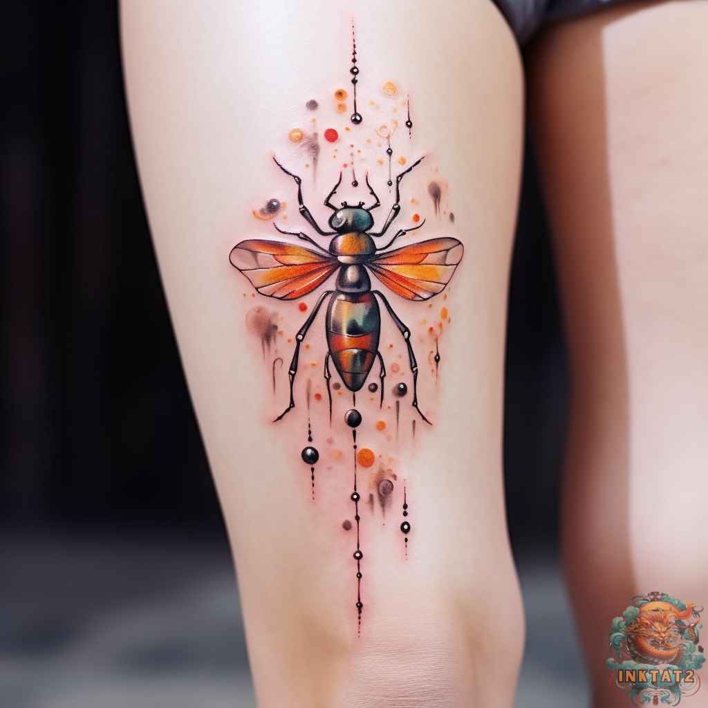 an enchanting firefly tattoo with constellation design