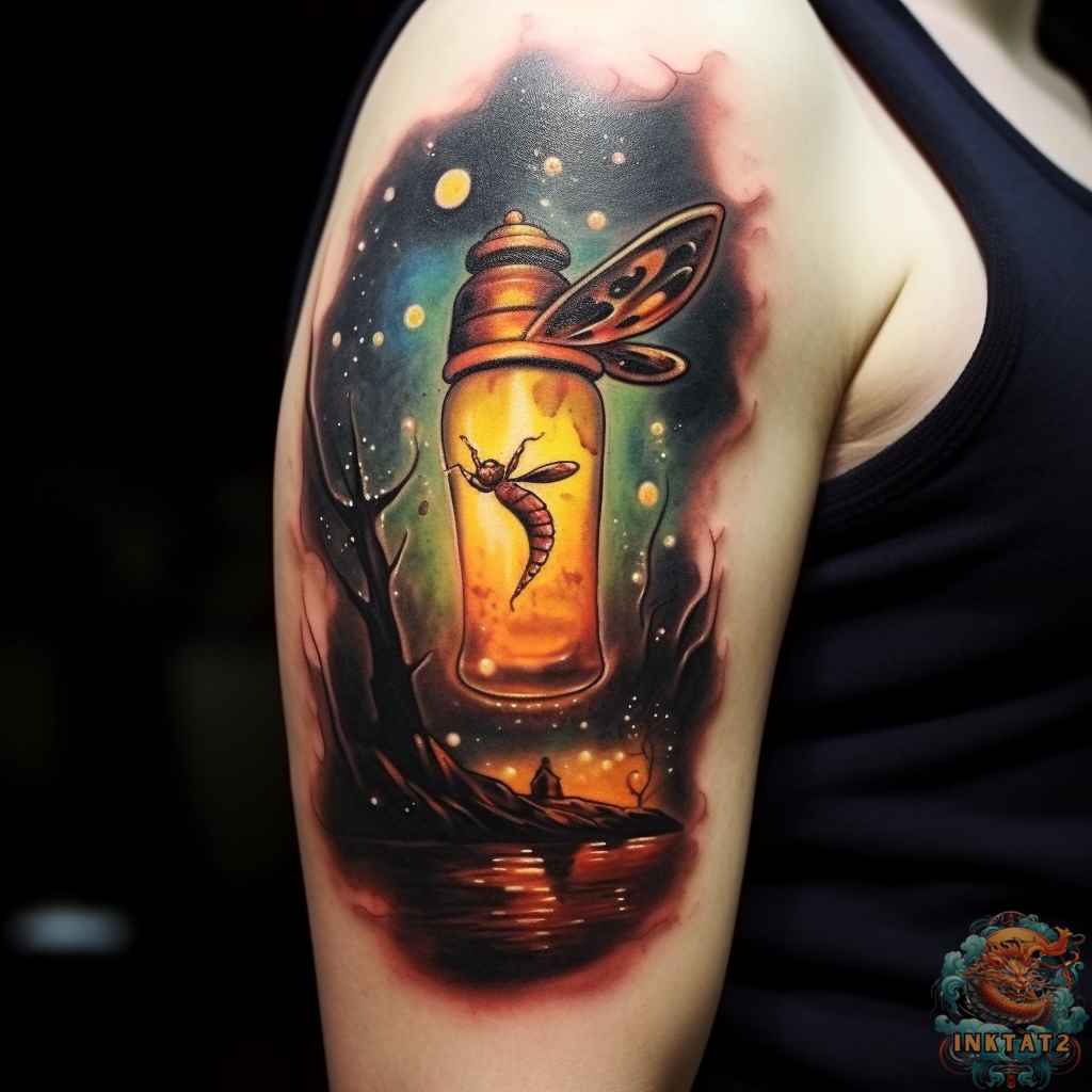 a firefly tattoo with bioluminescent effect