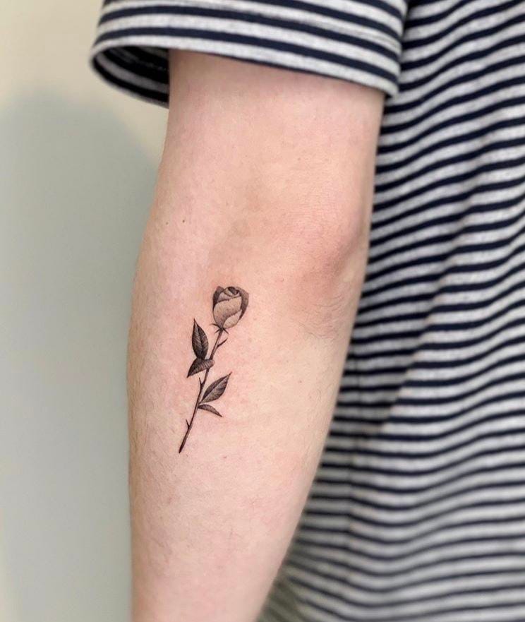 single needle rose tattoo
