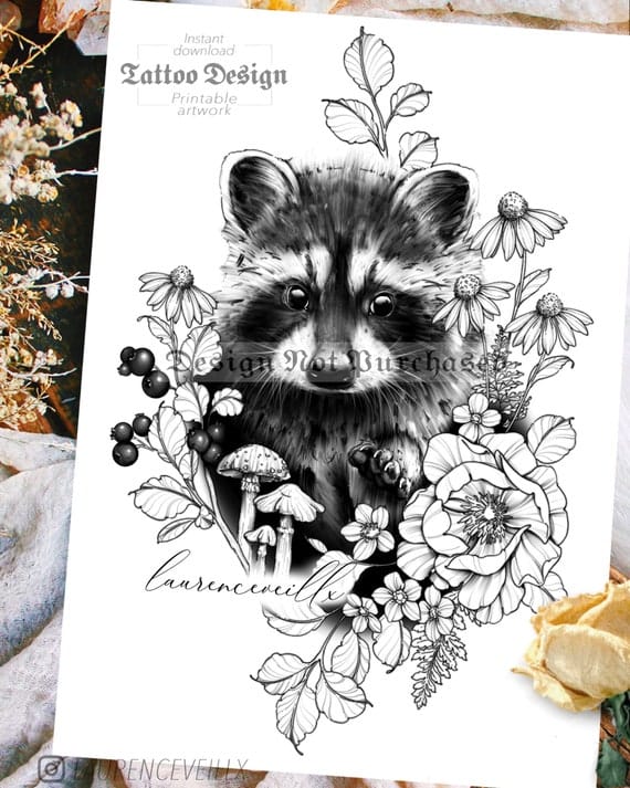 floral raccoon tattoo