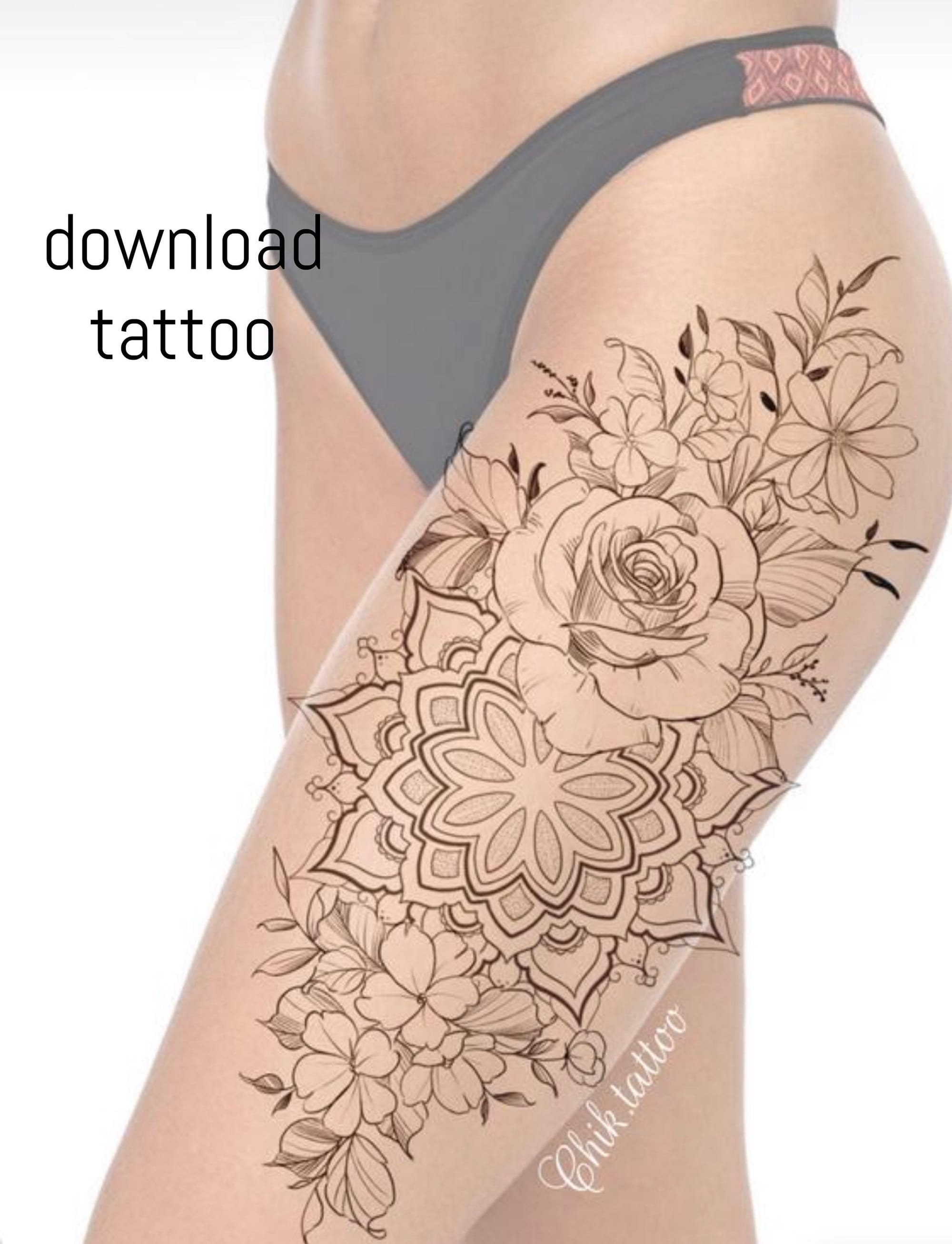 thigh floral mandala tattoo