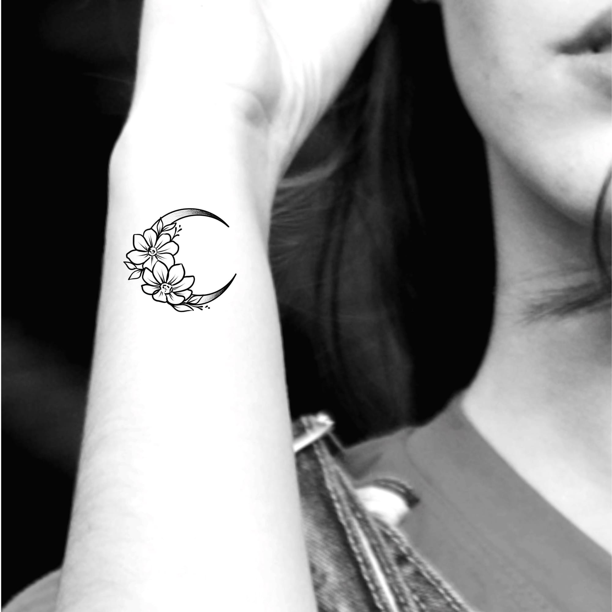 floral moon tattoo