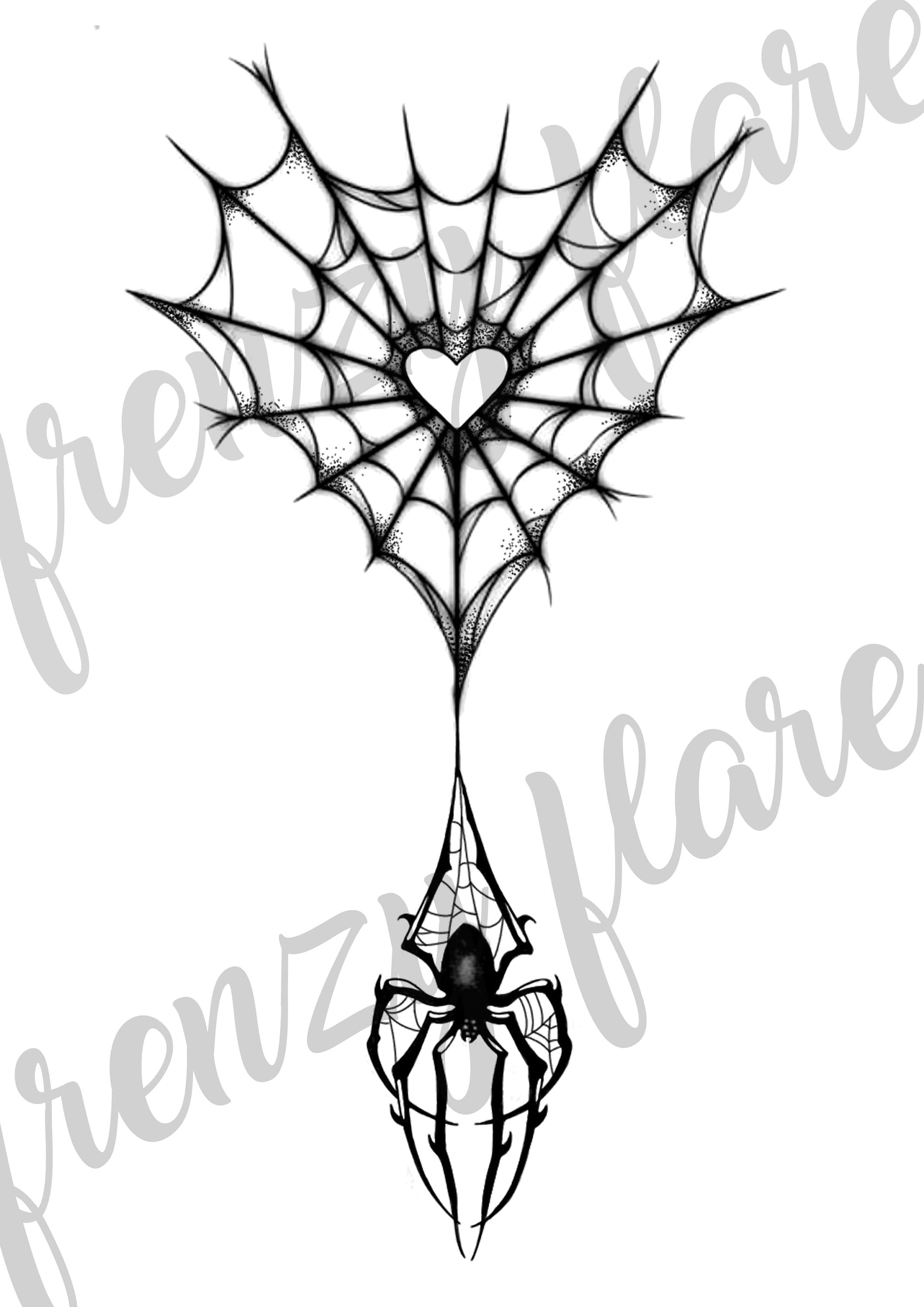 heart and spider web tattoo