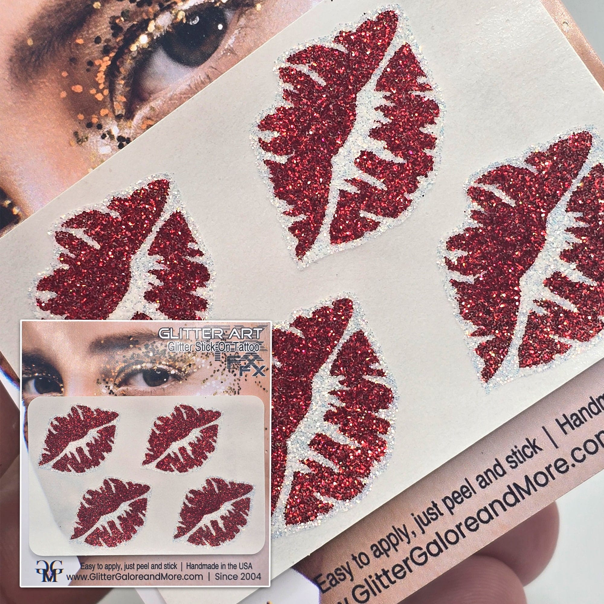 a dazzling glitter tattoo with sparkling lips