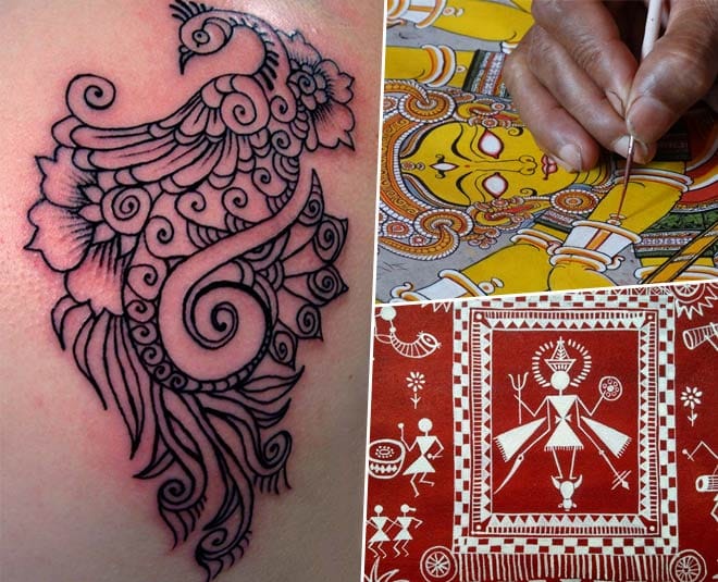 an Indian tattoo with Warli art motifs