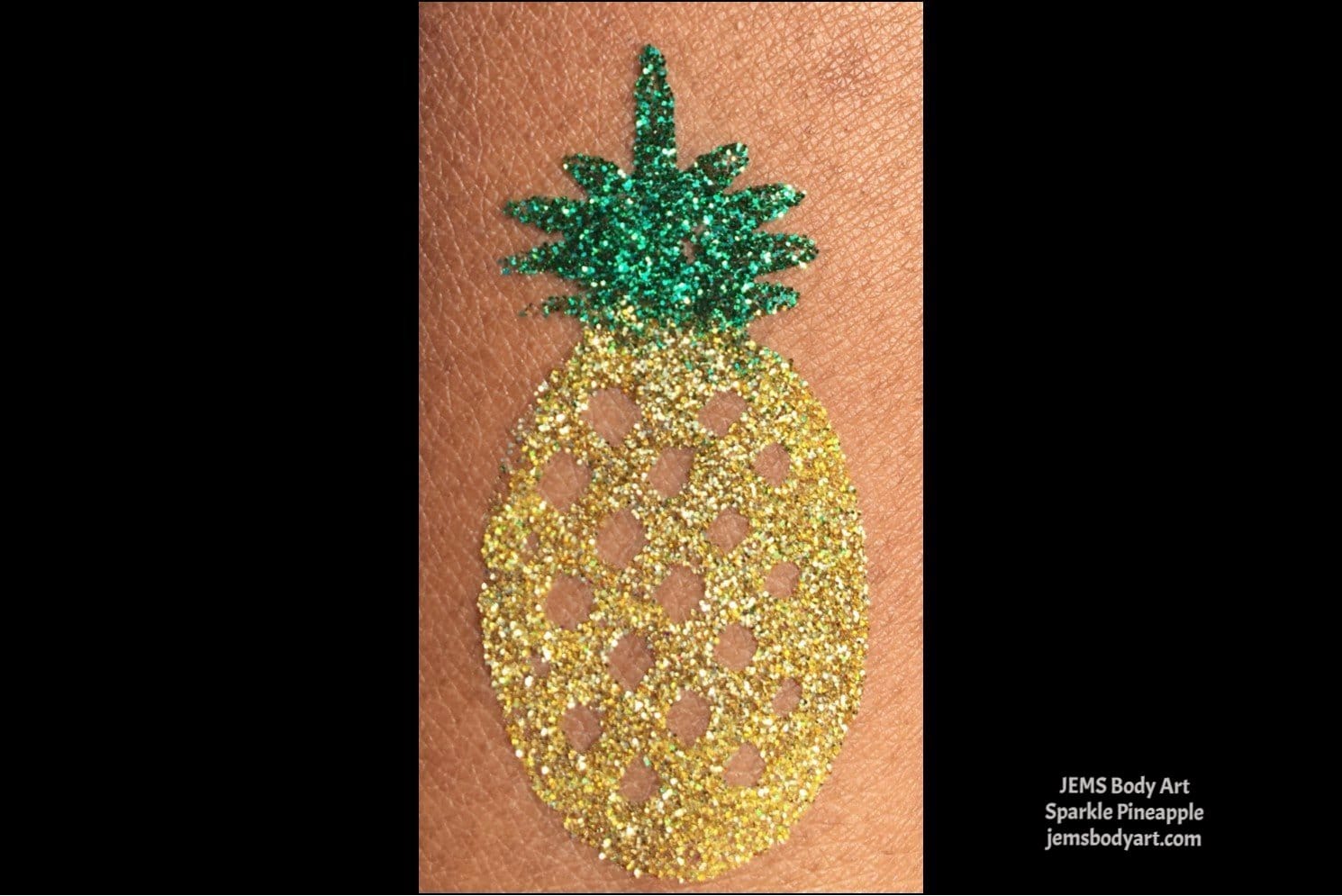 a dazzling glitter tattoo of a pineapple
