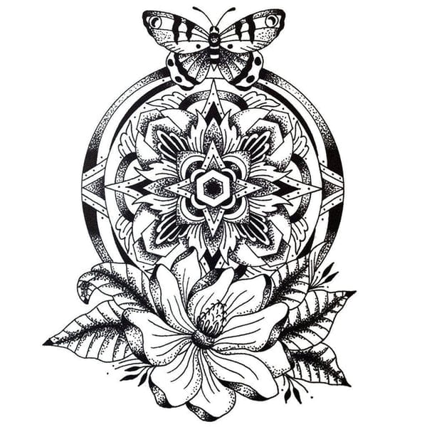 dotwork floral mandala tattoo