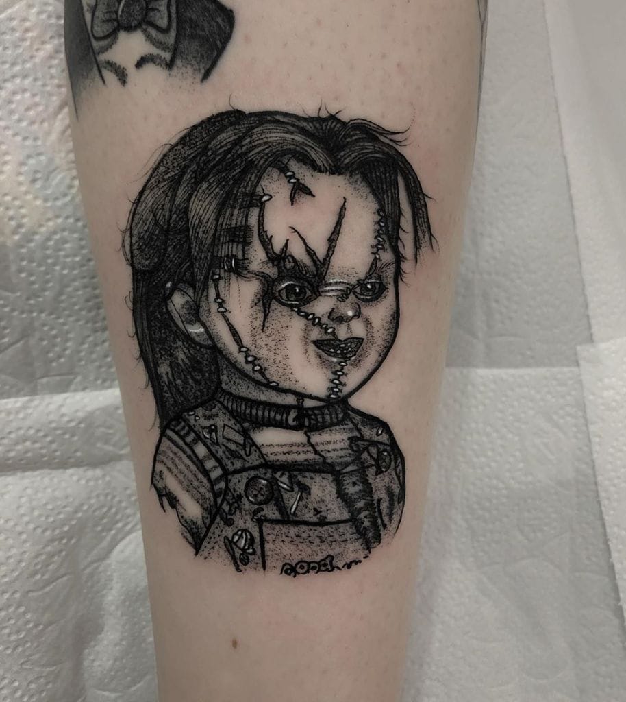 blackwork chucky tattoo