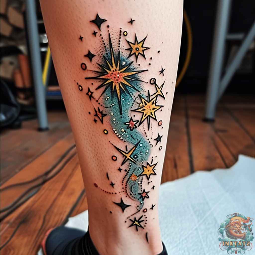 a celestial shooting star tattoo with other elements