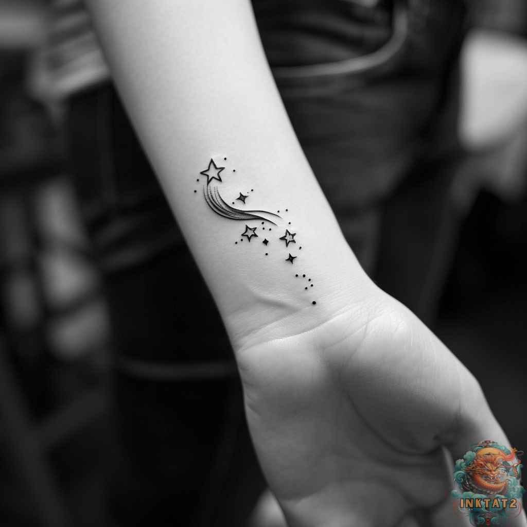 a delicate shooting star tattoo on wrist