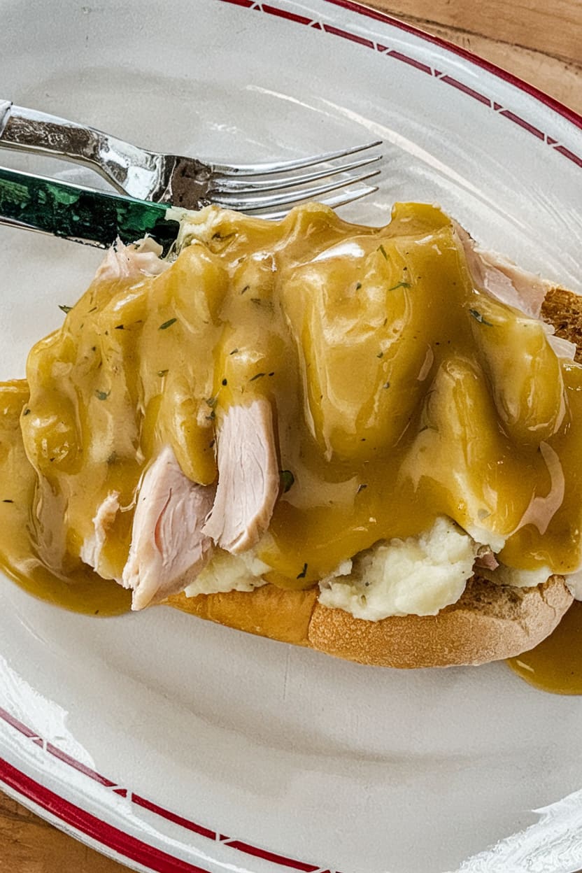 Hot Turkey Sandwich with Mashed Potatoes and Gravy