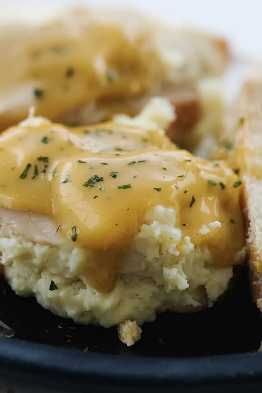 Hot Turkey Sandwich with Mashed Potatoes and Gravy