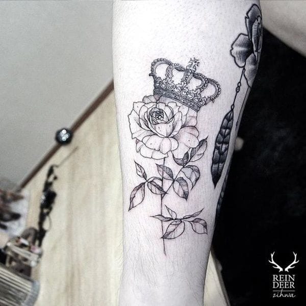 rose in crown tattoo