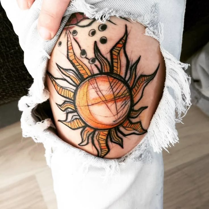 sun knee tattoo