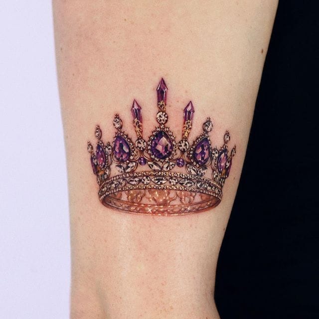 realistic gemstone crown tattoo