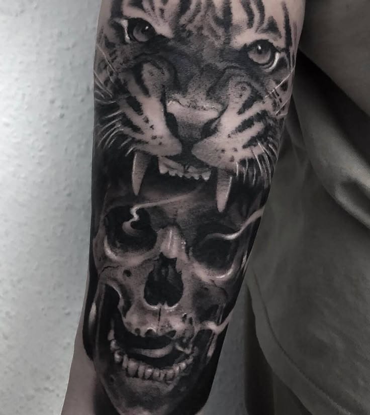 tiger and skull tattoo