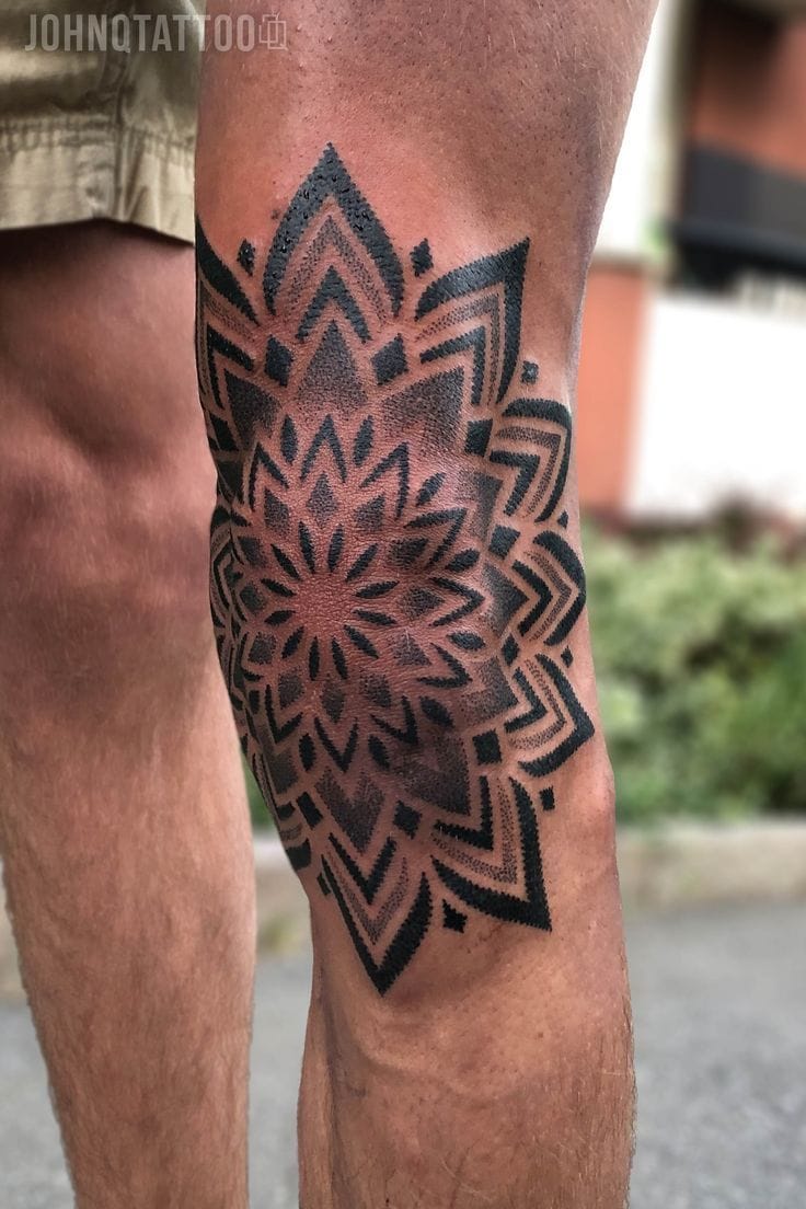dotwork knee tattoo