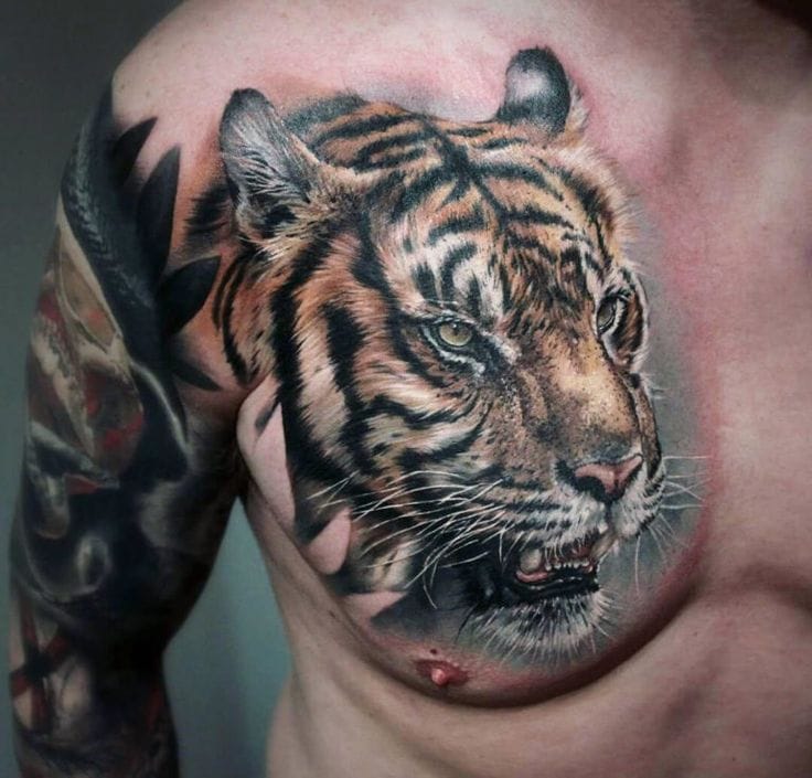 tiger on chest tattoo
